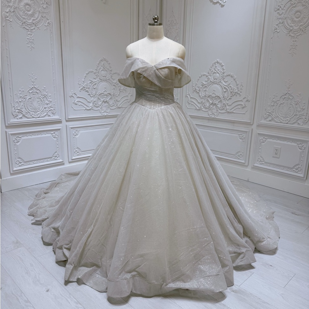Dark ivory Off-Shoulder Wedding Gown